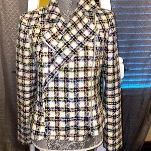 Tahari Frayed Zip Front Jacket